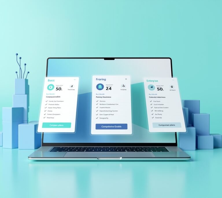 Business owner reviewing a printed pricing worksheet next to an open laptop, no text, logos, or watermarks