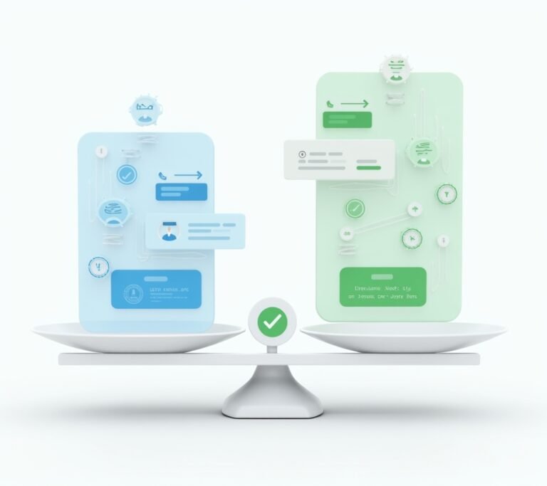 Two laptops side by side on a desk each showing a different simple abstract payment dashboard, no text, logos, or watermarks
