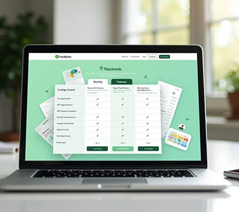 Freelancer reviewing a printed pricing comparison sheet next to an open laptop, no text, logos, or watermarks
