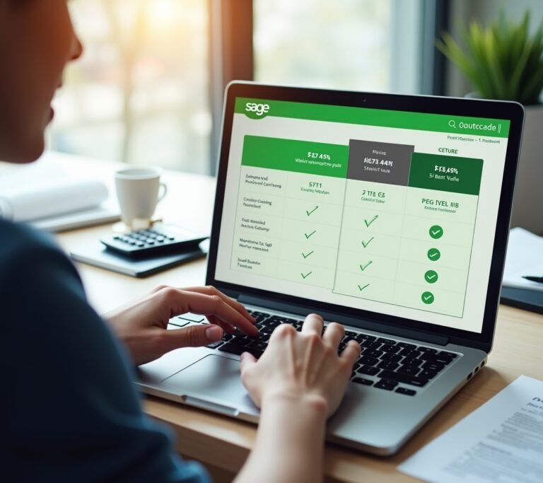 Business owner reviewing a printed pricing sheet next to an open laptop on a desk, no text, logos, or watermarks