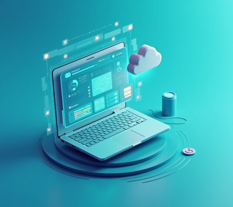 Business owner reviewing a simple abstract matched transaction list on a laptop screen at a desk, no text, logos, or watermarks