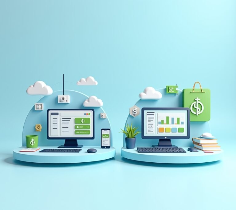 Small business owner reviewing a printed pricing comparison sheet next to an open laptop, no text, logos, or watermarks